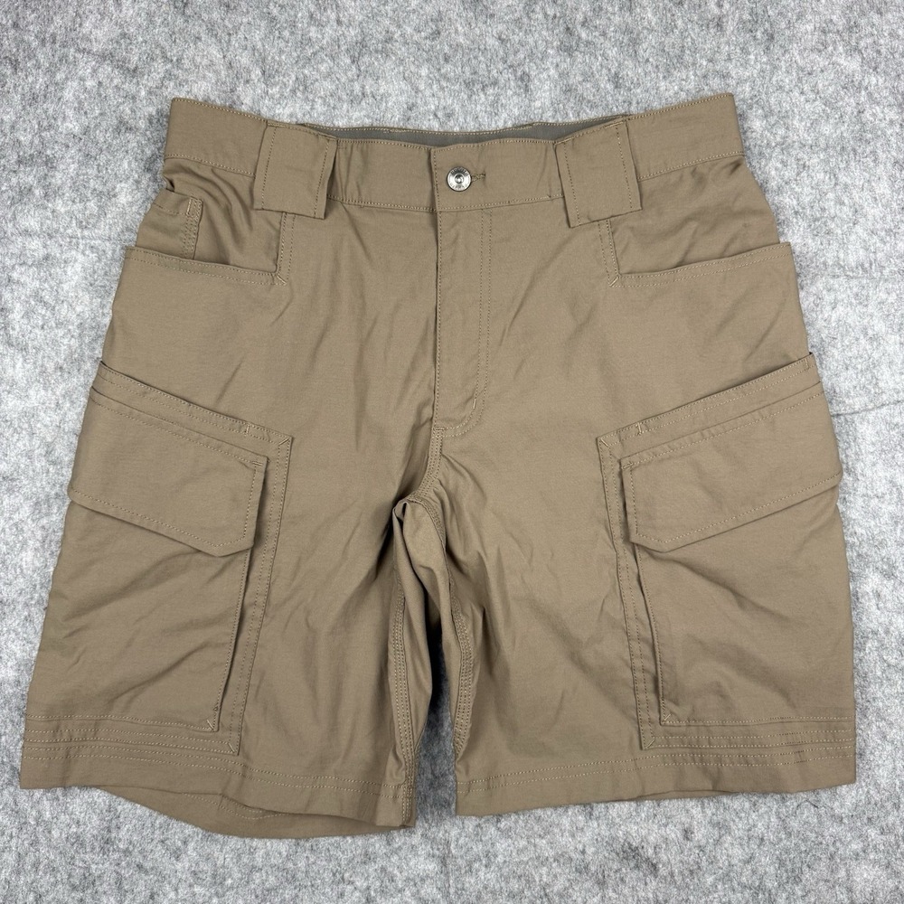 Duluth Trading Cargo Shorts Men 34 Brown Flex Dry On The Fly Relaxed 9" Inseam